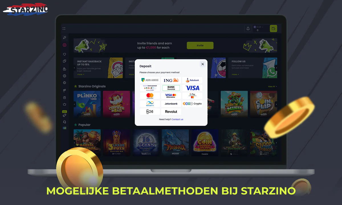 Stortingsmethodes zijn beschikbaar op de Starzino website