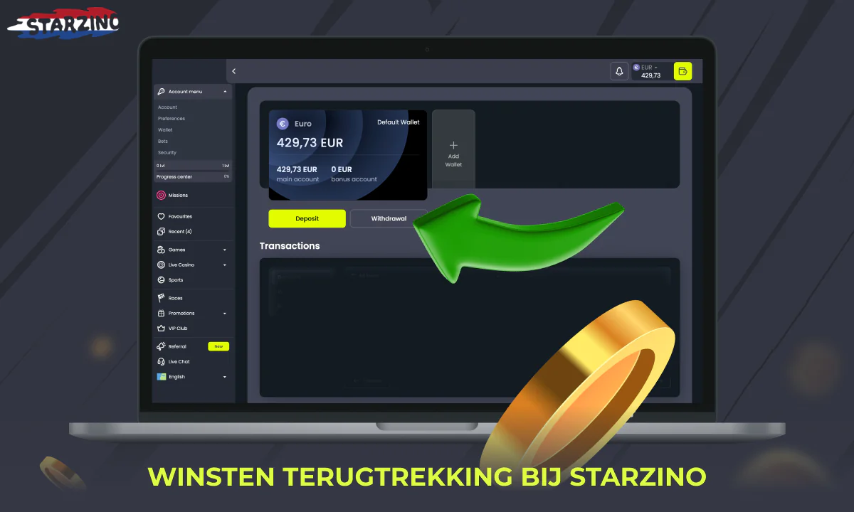 Stapsgewijze instructies voor het opnemen van geld uit het Starzino casino